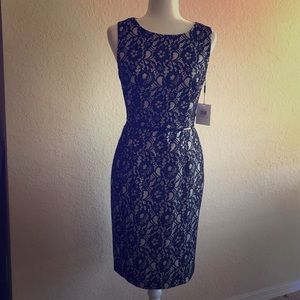Calvin Klein Belted Lace Illusion Sheath Dress